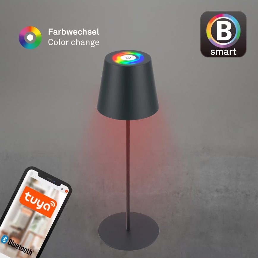 Briloner 7559015 - Lámpara de mesa recargable para exterior LED RGB regulable COLORIS LED/3,5W/5V IP44 2000 mAh antracita Wi-Fi Tuya