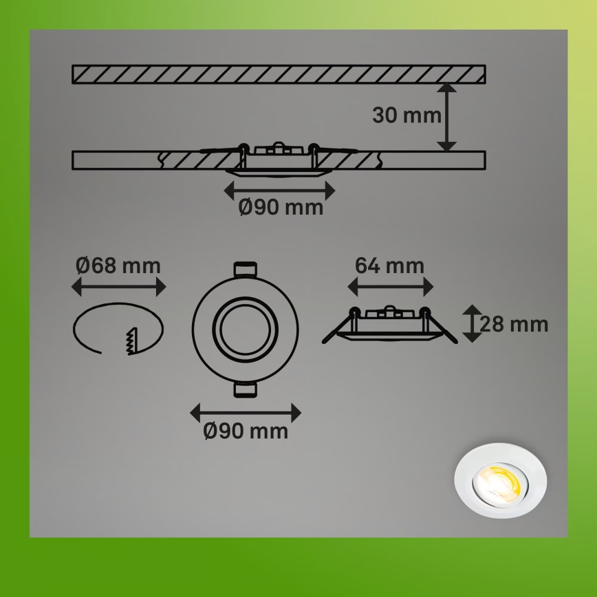 Briloner 7586036 - Set de 3 focos empotrados LED para baño KLIRA 1xLED/4,9W/230V 2500/3000/4000K IP23 blanco