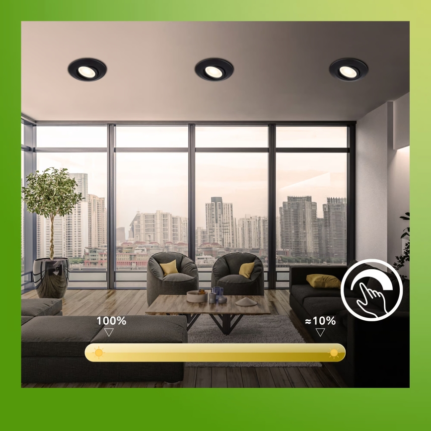 Briloner 7587035 - Juego de 3 focos empotrables LED regulables para baño KLIRA LED/4,9W/230V 2500/3000/4000K IP23 negro