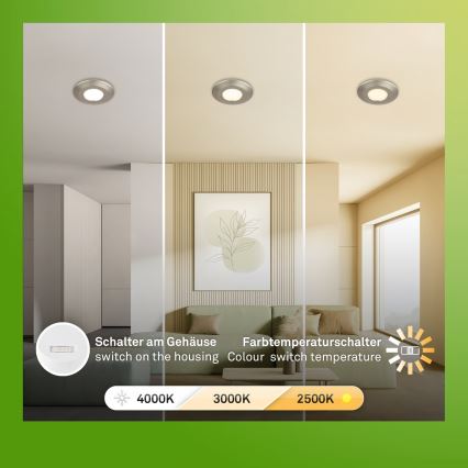 Briloner 7589032 - Juego de 3 luminarias empotrables LED regulables para baño KLIRA LED/4,9W/230V IP44 cromo mate