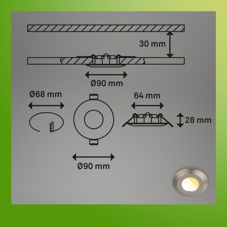Briloner 7589032 - Juego de 3 focos empotrables LED regulables para baño KLIRA 1xLED/4,9W/230V IP44 cromo mate
