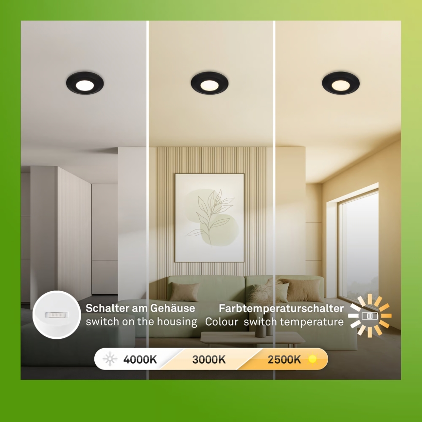 Briloner 7589035 - Juego de 3 downlights empotrables regulables para baño KLIRA LED/4,9W/230V 2500/3000/4000K IP44 negro