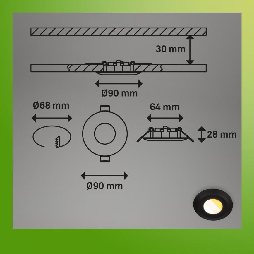 Briloner 7589035 - Juego de 3 downlights empotrables regulables para baño KLIRA LED/4,9W/230V 2500/3000/4000K IP44 negro