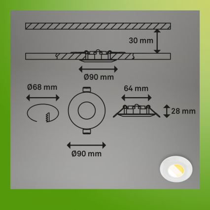 Briloner 7589036 - Juego de 3 downlights empotrados LED regulables para baño KLIRA LED/4,9W/230V 2500/3000/4000K IP44 blanco
