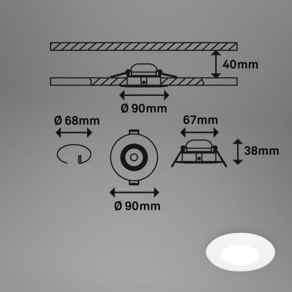 Briloner 7598036 - SET 3x Lámpara empotrable de baño LED LED/4,9W/230V IP44 2700/4000/6500K blanco