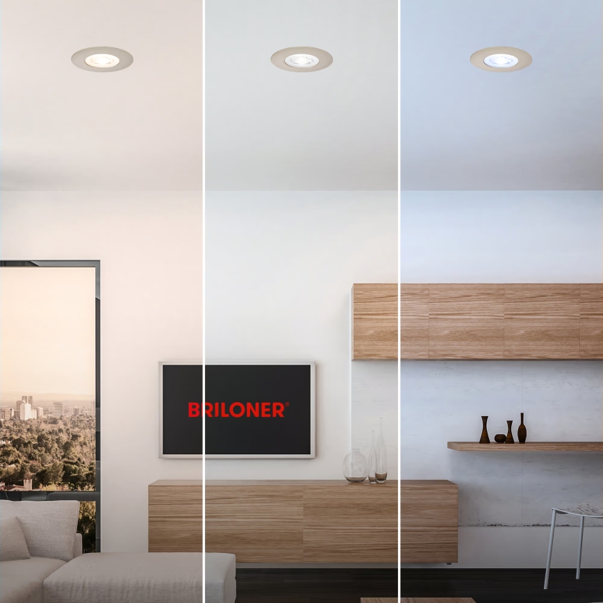 Briloner 7605032 - Juego de 3 downlights empotrables LED para baño 3xLED/4,9W/230V 2700/4000/6500K IP44 cromo mate