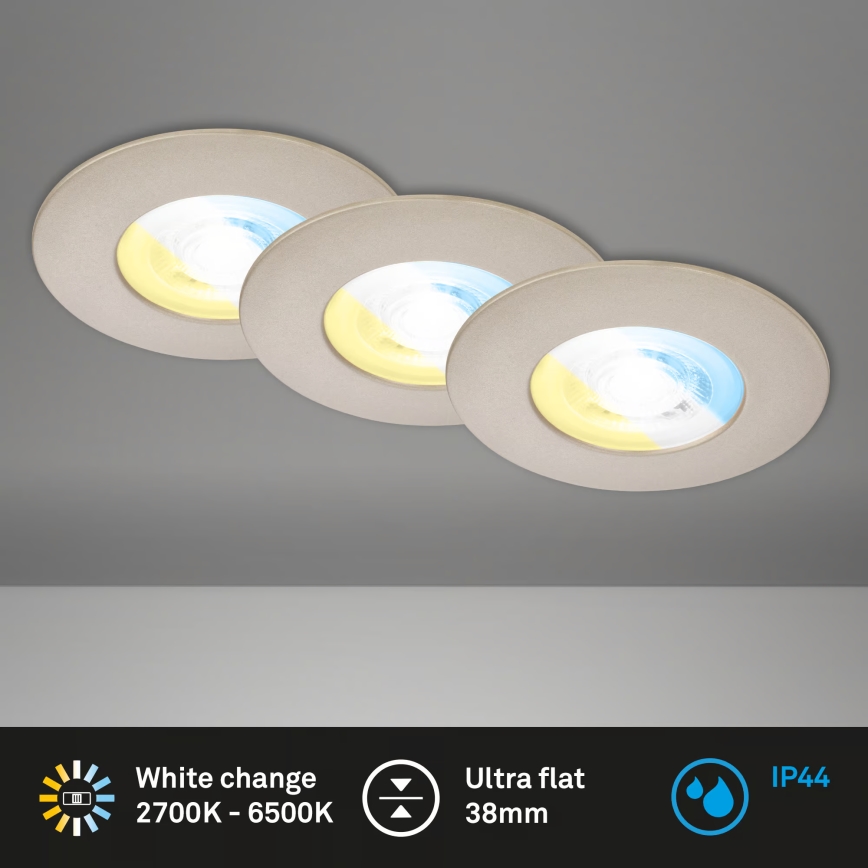 Briloner 7605032 - Juego de 3 downlights empotrables LED para baño 3xLED/4,9W/230V 2700/4000/6500K IP44 cromo mate
