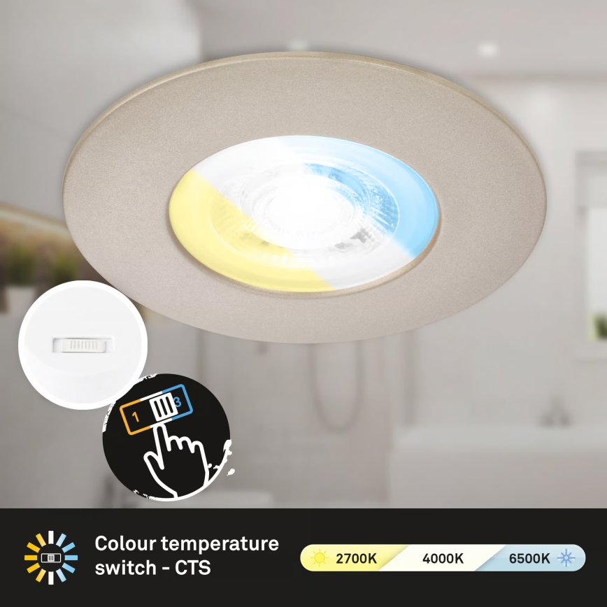 Briloner 7605032 - Set de 3 luminarias empotradas para baño LED/4,9W/230V 2700/4000/6500K IP44 cromo mate