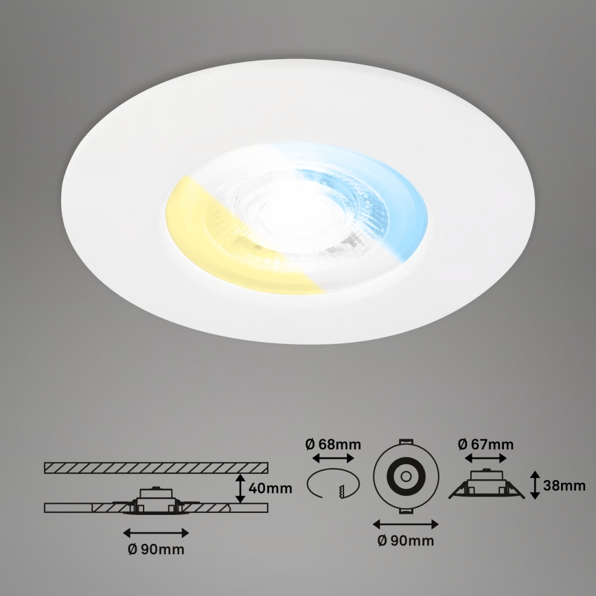 Briloner 7605036 - Juego de 3 luminarias empotradas LED para baño 3xLED/4,9W/230V 2700/4000/6500K IP44 blanco