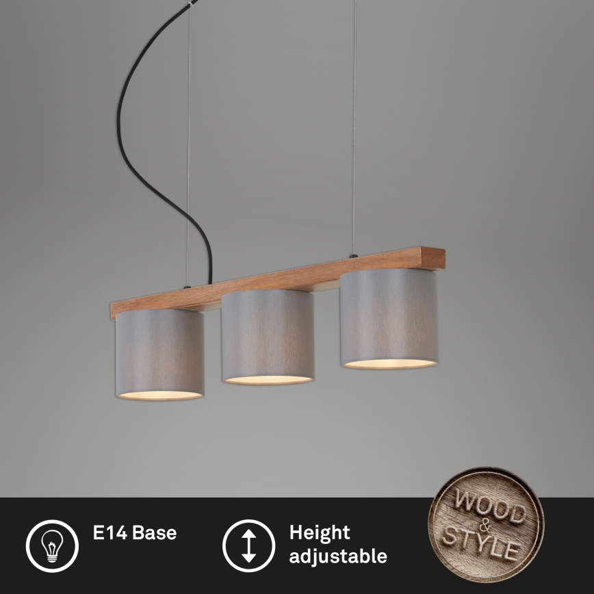Briloner - Lámpara colgante RHON 3xE14/25W/230V árbol de caucho