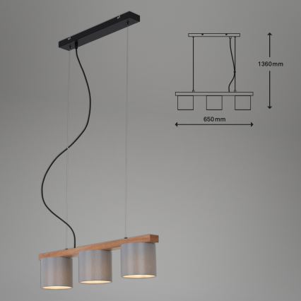 Briloner - Lámpara colgante RHON 3xE14/25W/230V árbol de caucho