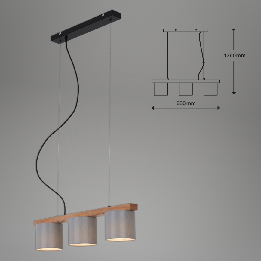 Briloner - Lámpara colgante RHON 3xE14/25W/230V árbol de caucho
