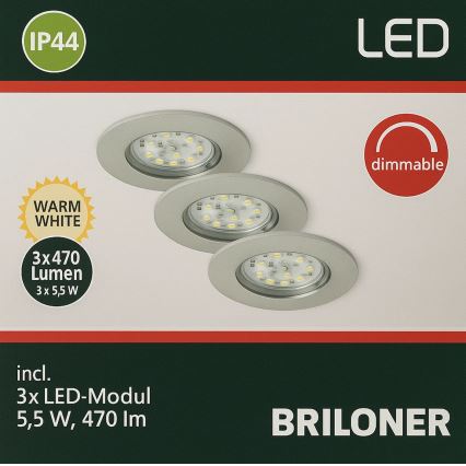 Briloner - SET 3x Lámpara empotrable de baño LED regulable LED/5,5W/230V IP44