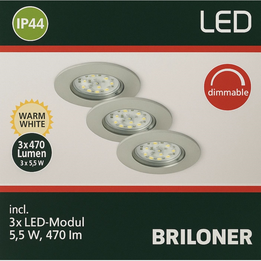 Briloner - SET 3x Lámpara empotrable de baño LED regulable LED/5,5W/230V IP44