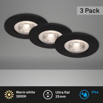 Briloner - SET 3x Lámpara empotrada LED para baños LED/4,9W/230V IP44 negro