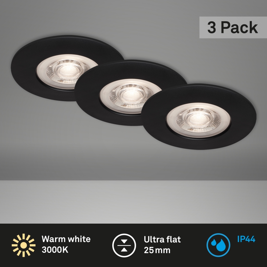 Briloner - SET 3x Lámpara empotrada LED para baños LED/4,9W/230V IP44 negro