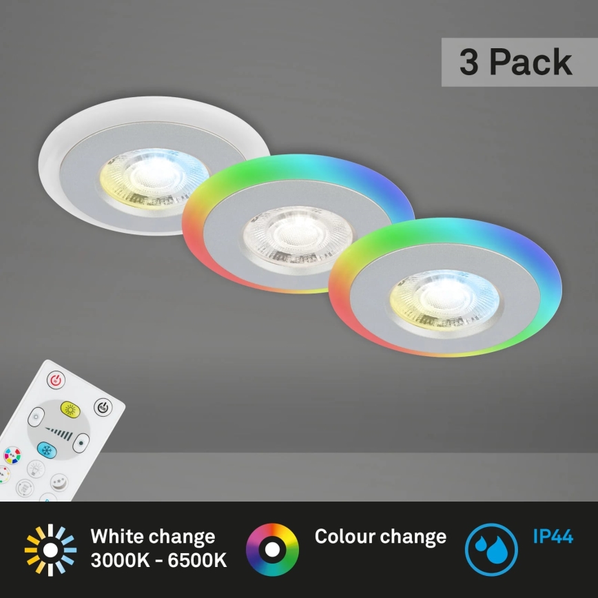Briloner - SET 3x LED RGBW Lámpara empotrable regulable para el baño LED/5W/230V 3000-6500K IP44 + control remoto