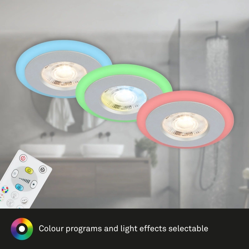 Briloner - SET 3x LED RGBW Lámpara empotrable regulable para el baño LED/5W/230V 3000-6500K IP44 + control remoto
