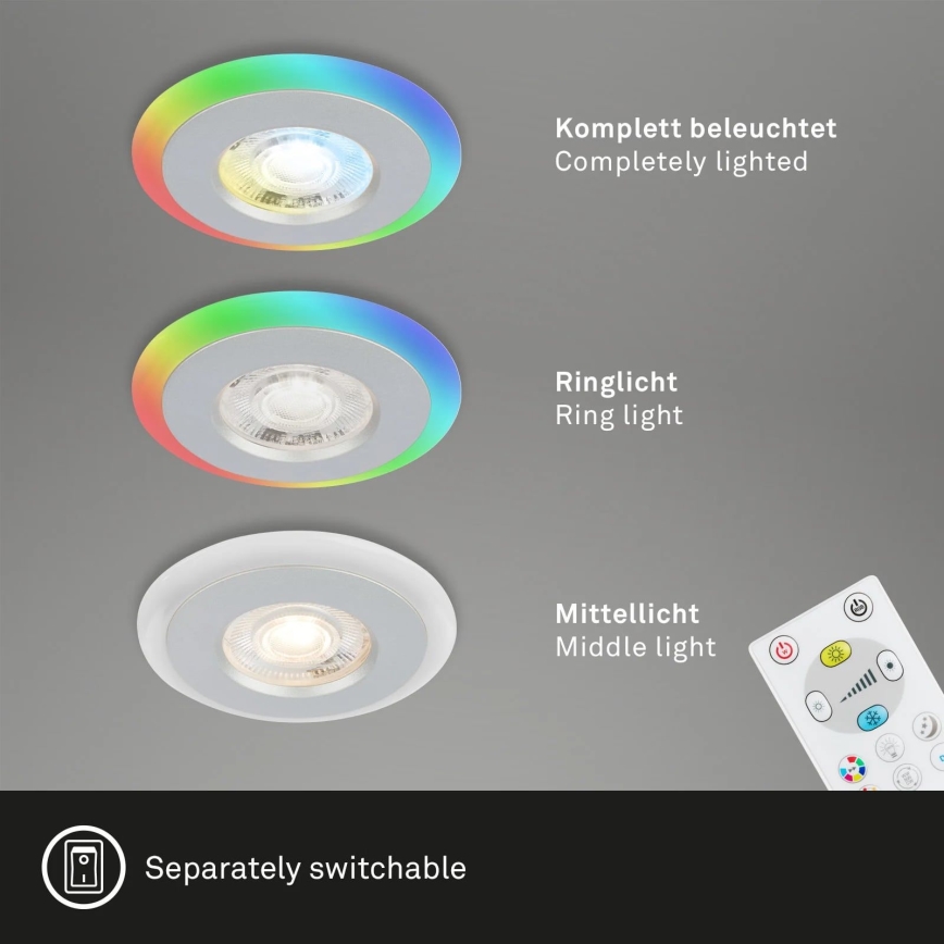 Briloner - SET 3x LED RGBW Lámpara empotrable regulable para el baño LED/5W/230V 3000-6500K IP44 + control remoto