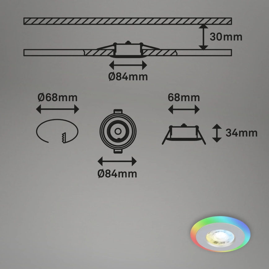 Briloner - SET 3x LED RGBW Lámpara empotrable regulable para el baño LED/5W/230V 3000-6500K IP44 + control remoto