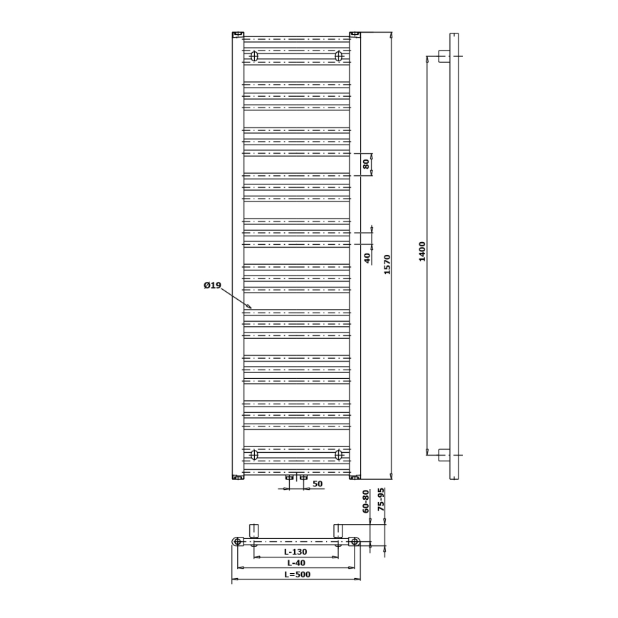Bruckner - Radiador de baño ALBRECHT 657W/230V 50x157 cm negro mate