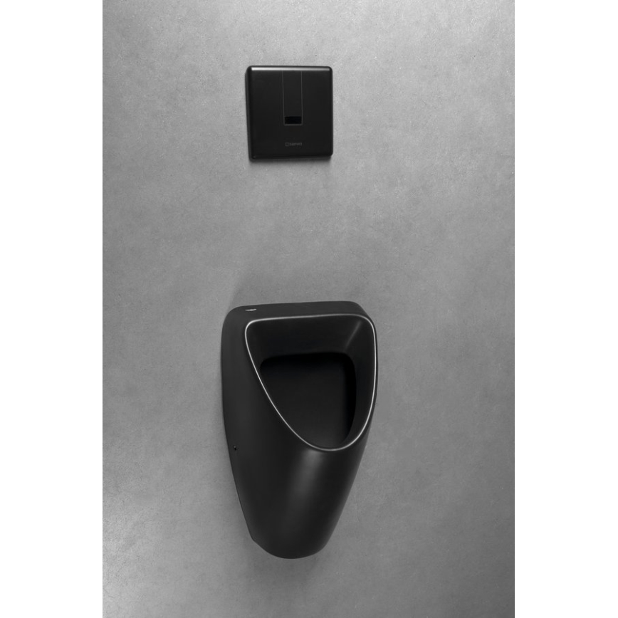 Bruckner - Urinario SCHWARN con conexión posterior, desagüe posterior + sistema de descarga integrado 6 V CC, negro