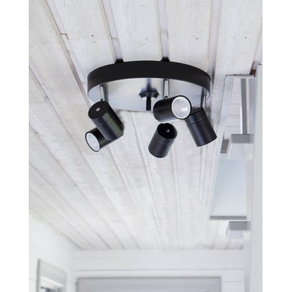 ByRydens - Lámpara de techo de focos CORRECT 5xGU10/7W/230V, negra, diámetro 30 cm