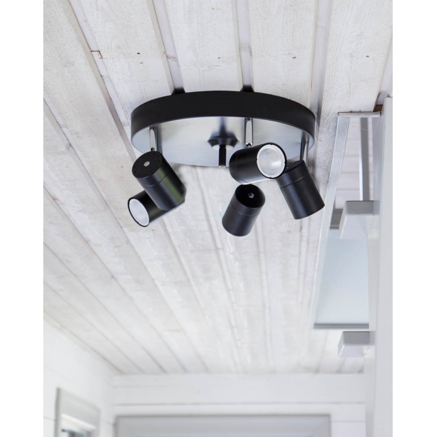 ByRydens - Lámpara de techo de focos CORRECT 5xGU10/7W/230V, negra, diámetro 30 cm