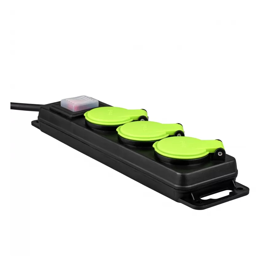 Cable alargador con interruptor, 3 tomas, 5 m, IP44