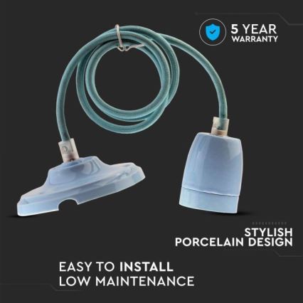 Cable de alimentación 1xE27/60W/230V azul/porcelana