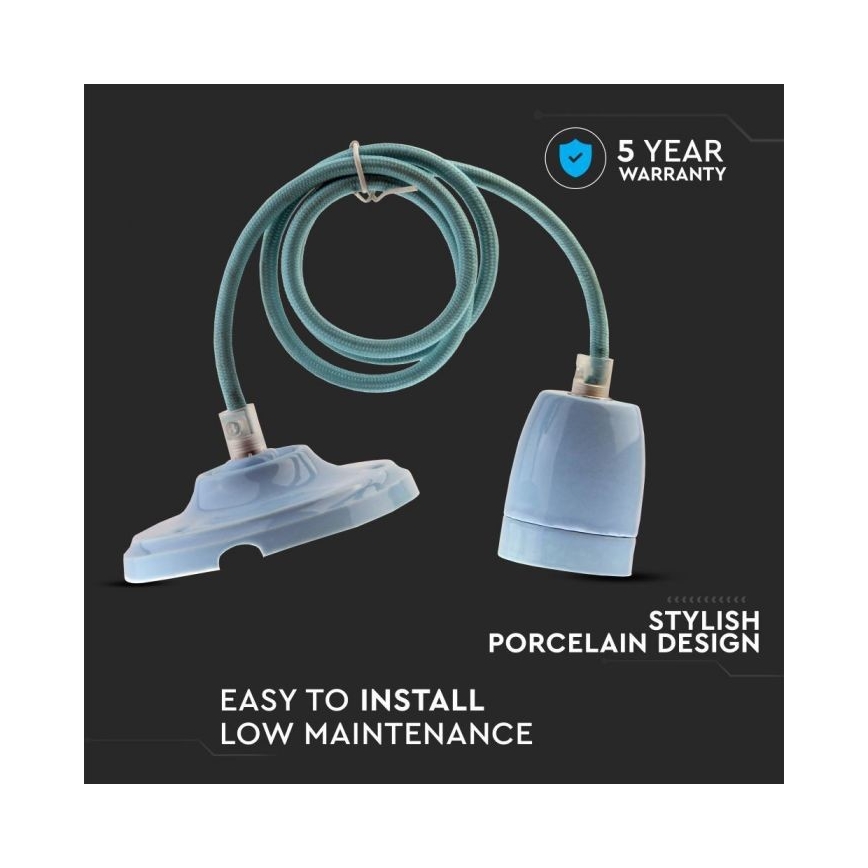 Cable de alimentación 1xE27/60W/230V azul/porcelana