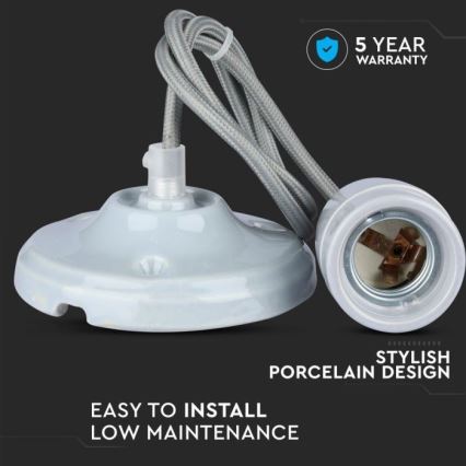Cable de alimentación 1xE27/60W/230V gris/porcelana