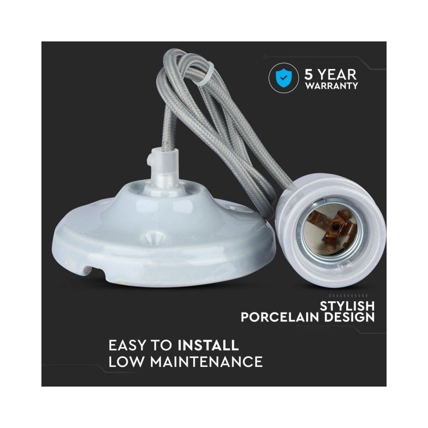 Cable de alimentación 1xE27/60W/230V gris/porcelana