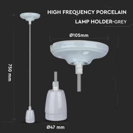 Cable de alimentación 1xE27/60W/230V gris/porcelana