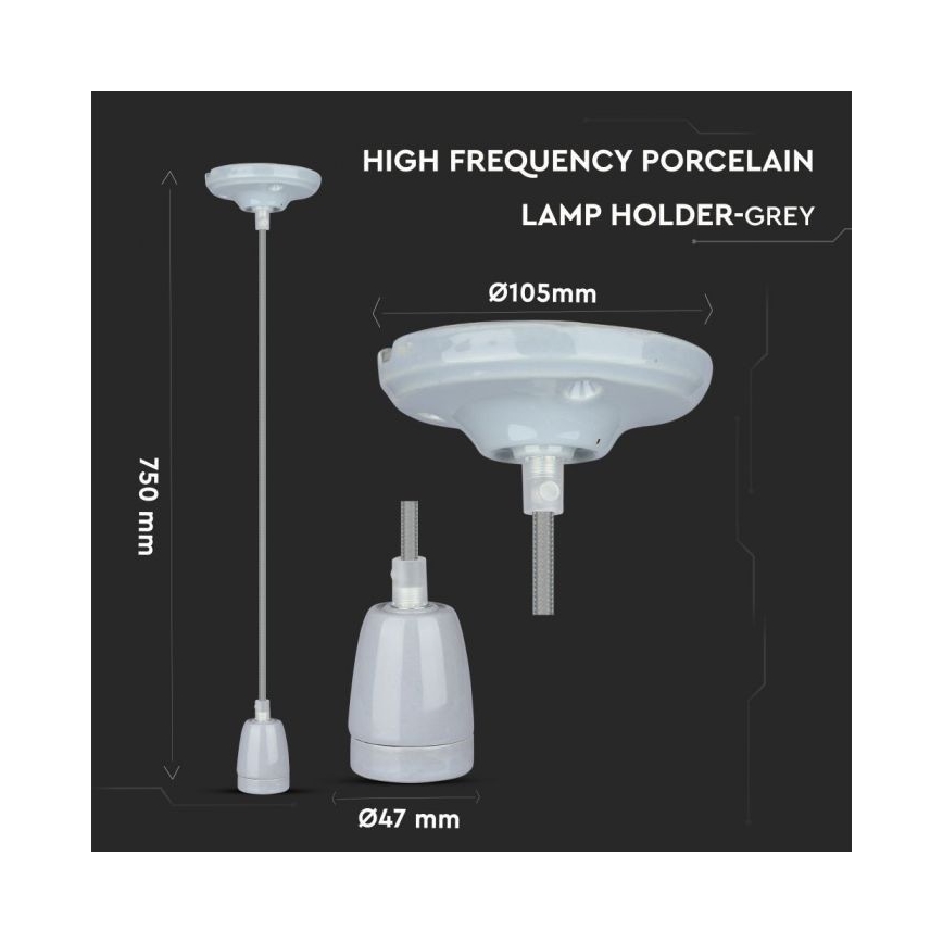 Cable de alimentación 1xE27/60W/230V gris/porcelana