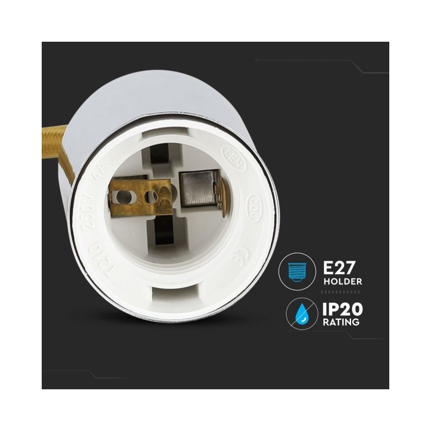 Cable de alimentación 1xE27/60W/230V marrón/cromo brillante