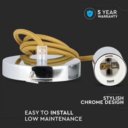 Cable de alimentación 1xE27/60W/230V marrón/cromo brillante