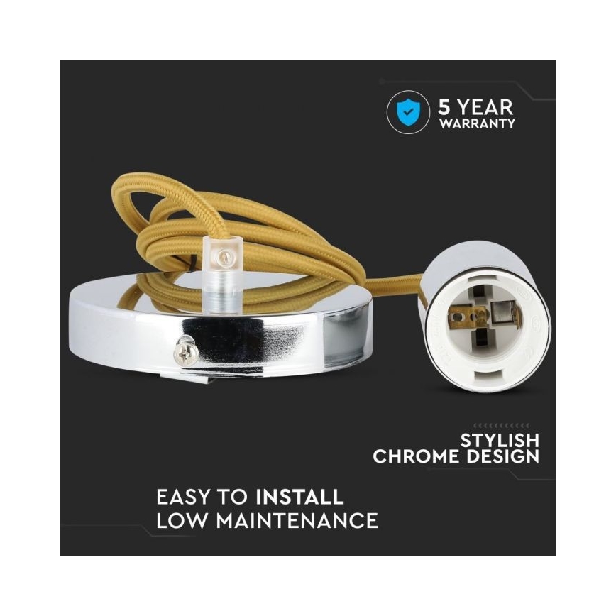 Cable de alimentación 1xE27/60W/230V marrón/cromo brillante