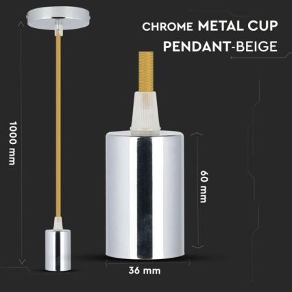 Cable de alimentación 1xE27/60W/230V marrón/cromo brillante