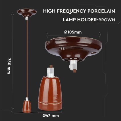Cable de alimentación 1xE27/60W/230V marrón/porcelana