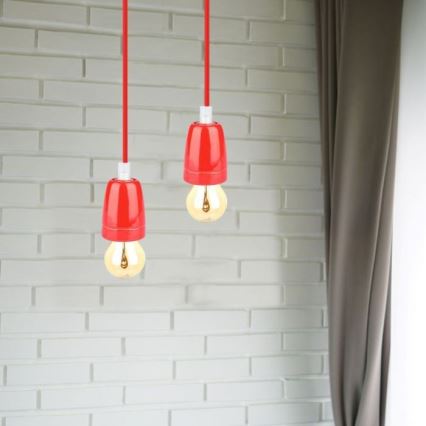 Cable de alimentación 1xE27/60W/230V rojo/porcelana