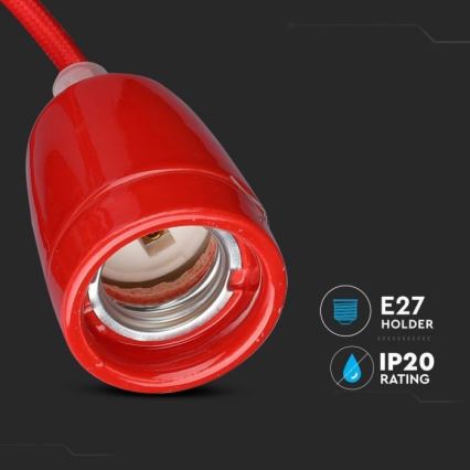 Cable de alimentación 1xE27/60W/230V rojo/porcelana