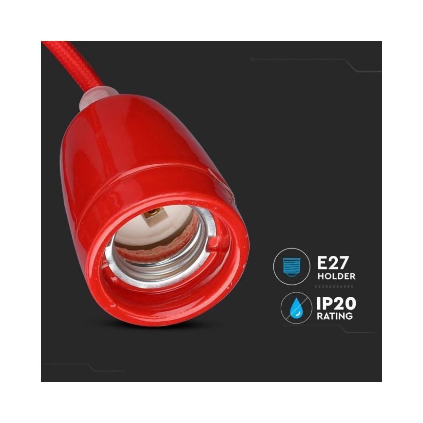 Cable de alimentación 1xE27/60W/230V rojo/porcelana