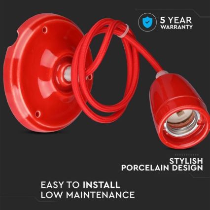 Cable de alimentación 1xE27/60W/230V rojo/porcelana