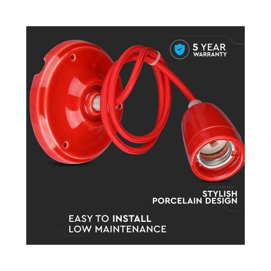 Cable de alimentación 1xE27/60W/230V rojo/porcelana