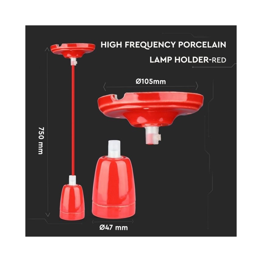 Cable de alimentación 1xE27/60W/230V rojo/porcelana