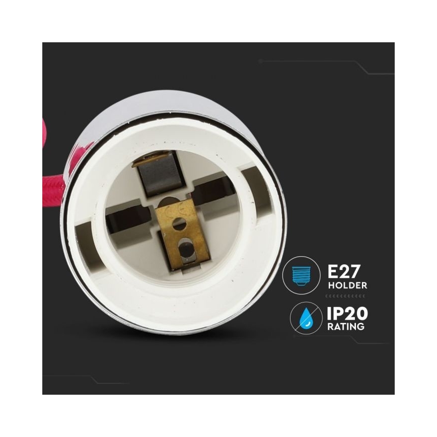 Cable de alimentación 1xE27/60W/230V rosa oscuro/cromo brillante