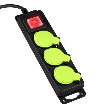 Cable de extensión con interruptor, 3 enchufes, 10 m, IP44