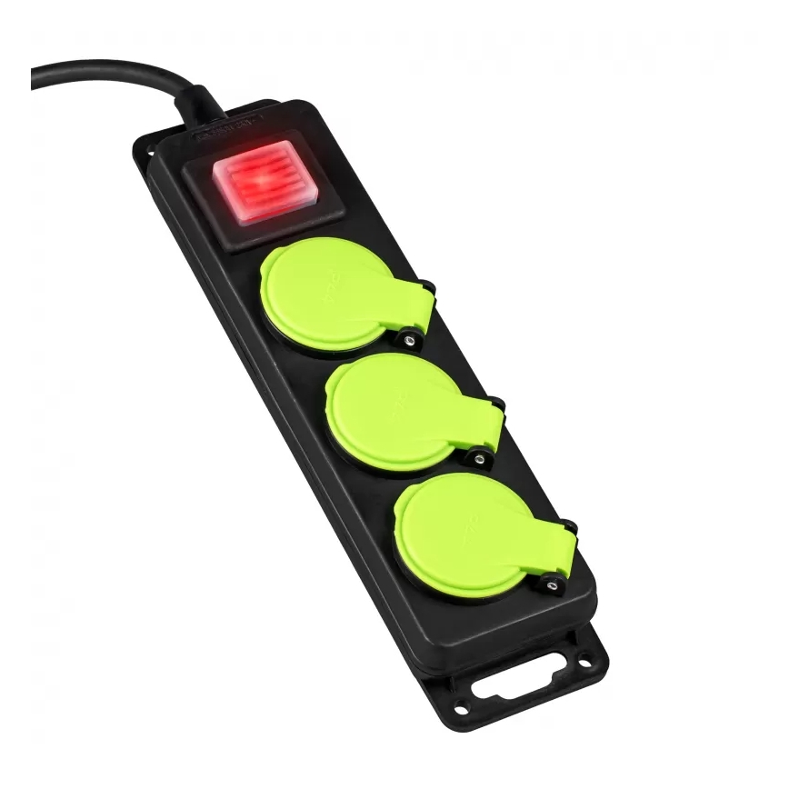 Cable de extensión con interruptor, 3 enchufes, 10 m, IP44