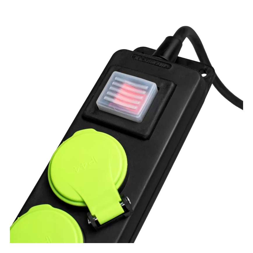 Cable de extensión con interruptor, 3 enchufes, 10 m, IP44